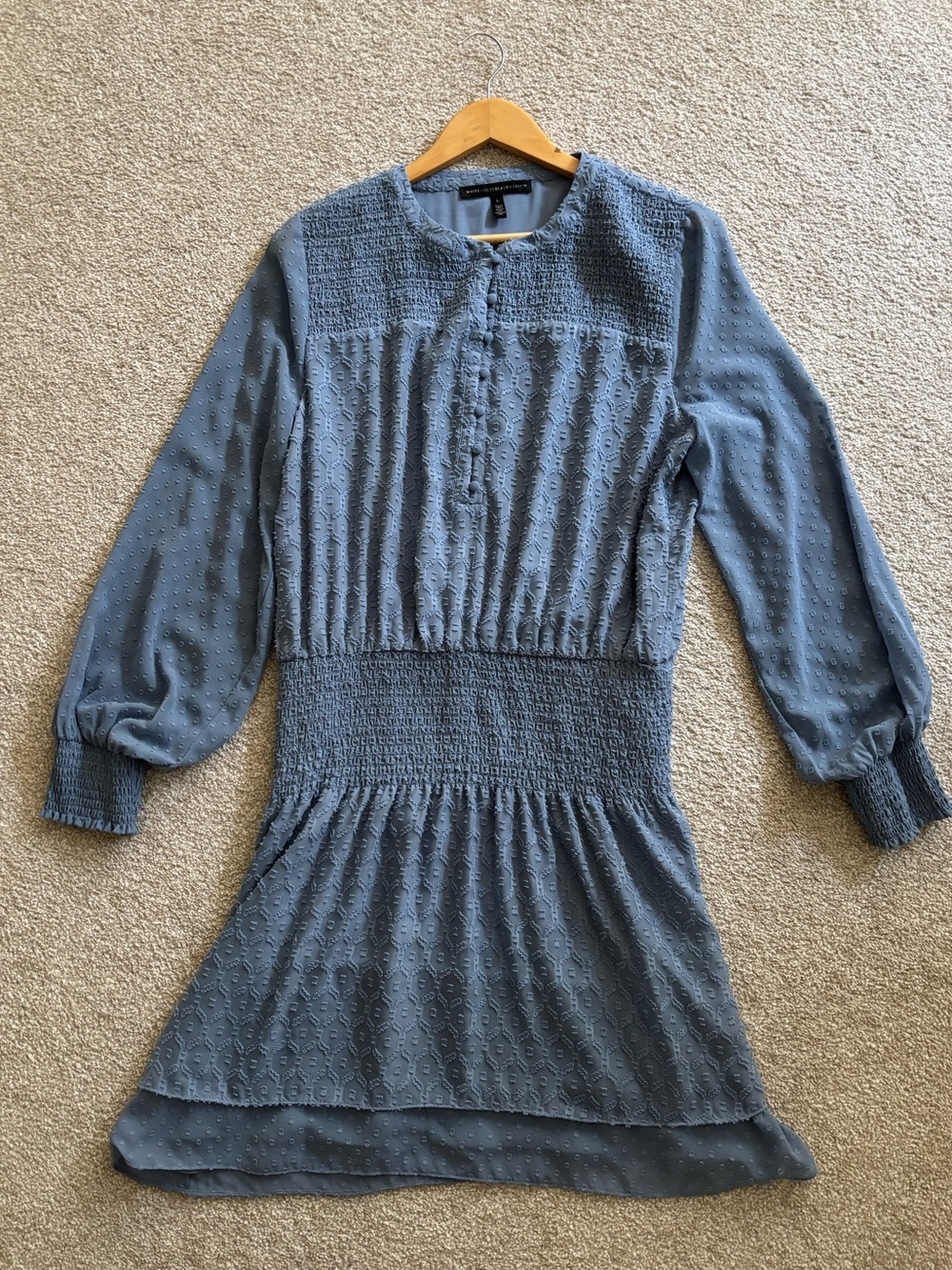 White House Black Market Dusty Blue Smocked Waist Mini Dress